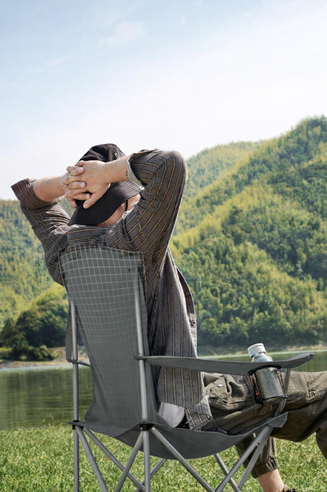 Set 2 scaune pliabile camping cu suport bauturi, husa transport, 150 kg, 54x86x97 cm, gri [3]