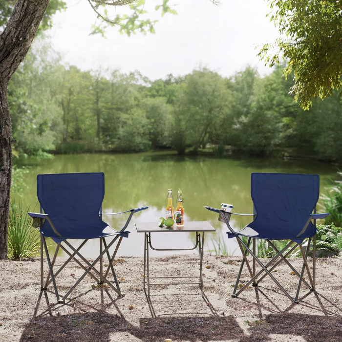 Set 2 scaune pliabile camping cu suport bauturi, husa transport, 52x84x81 cm, 120 kg, albastru [7]