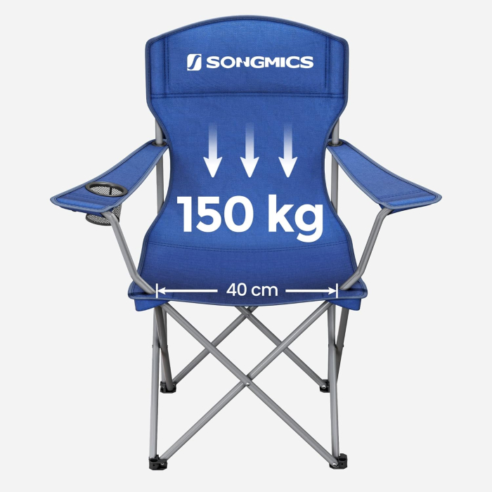SONGMICS Set 2 scaune pliabile de camping sau pescuit, suport pahar, maxim 150kg, albastru [14]