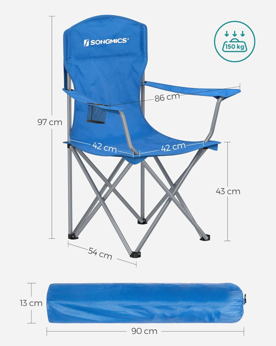 Set 2 scaune pliabile de camping sau pescuit, suport pahar, maxim 150kg, albastru [3]