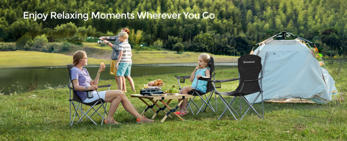 Set 2 scaune pliabile camping sau pescuit, cadru otel Oxford 600D, suport pahar, max 150 kg/buc, geanta transport, negru [11]