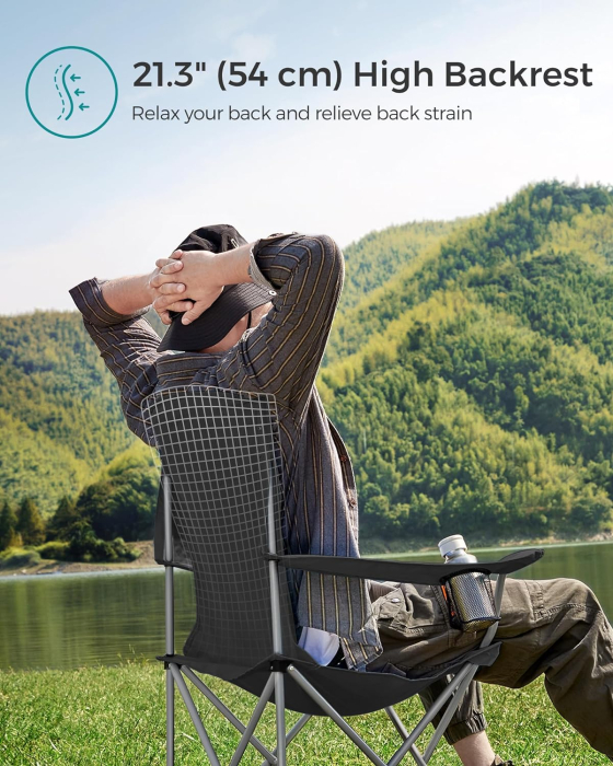 Set 2 scaune pliabile camping sau pescuit, cadru otel Oxford 600D, suport pahar, max 150 kg/buc, geanta transport, negru [4]