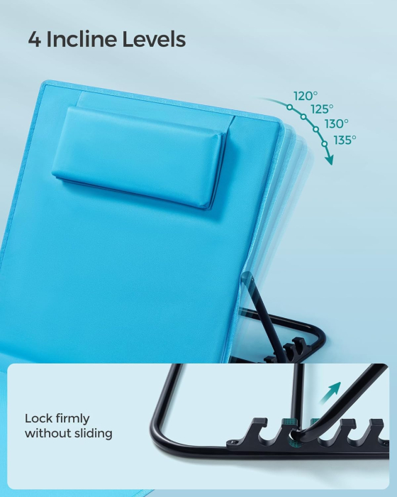 Set 2 sezlonguri plaja pliabile, spatar reglabil 4 pozitii, perna si buzunar incluse, otel galvanizat, max 150 kg, 158x55 cm, albastru [7]