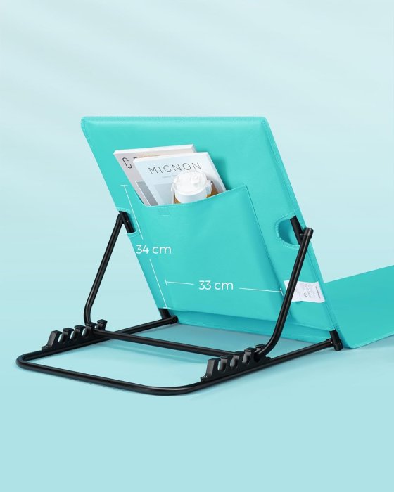 Set 2 sezlonguri plaja pliabile, spatar reglabil 4 pozitii, perna si buzunar incluse, otel galvanizat, max 150 kg, 158x55 cm, albastru turqoise [8]