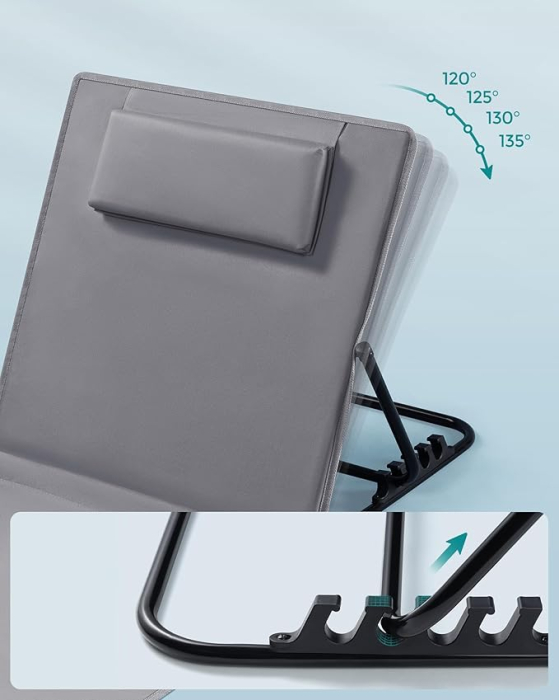 Set 2 sezlonguri plaja pliabile, spatar reglabil in 4 pozitii, tetiera, buzunar depozitare, 158x55 cm, gri [3]