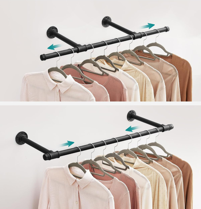 SONGMICS Set 2 sine metalice de agatat haine, montare pe perete, aspect industrial, 84x30x7cm, negru [6]