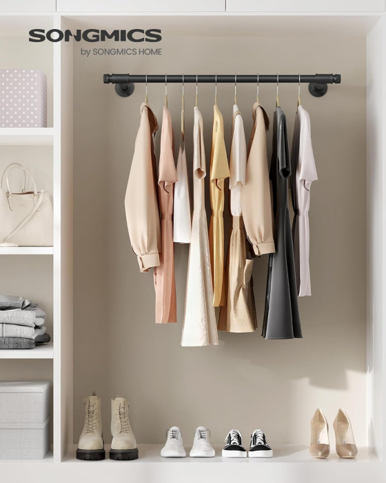 SONGMICS Set 2 sine metalice de agatat haine, montare pe perete, aspect industrial, 84x30x7cm, negru [8]