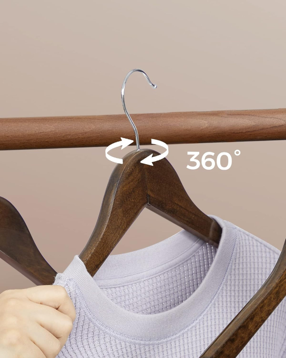 Set 20 umerase pentru organizarea hainelor in dressing, din lemn masiv de artar, bara antiderapanta pentru pantaloni, carlige rotative 360°, [4]