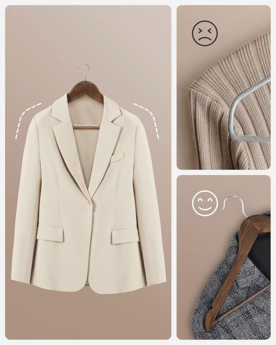 Set 20 umerase pentru organizarea hainelor in dressing, din lemn masiv de artar, bara antiderapanta pentru pantaloni, carlige rotative 360°, [5]