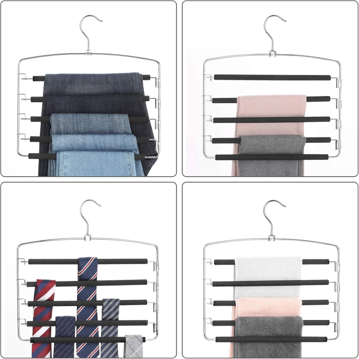 Set 3 umerase multifunctionale pentru pantaloni cu 5 bare rotative la 90° fiecare pentru economisirea spatiului in dulap, protectie antialune [6]