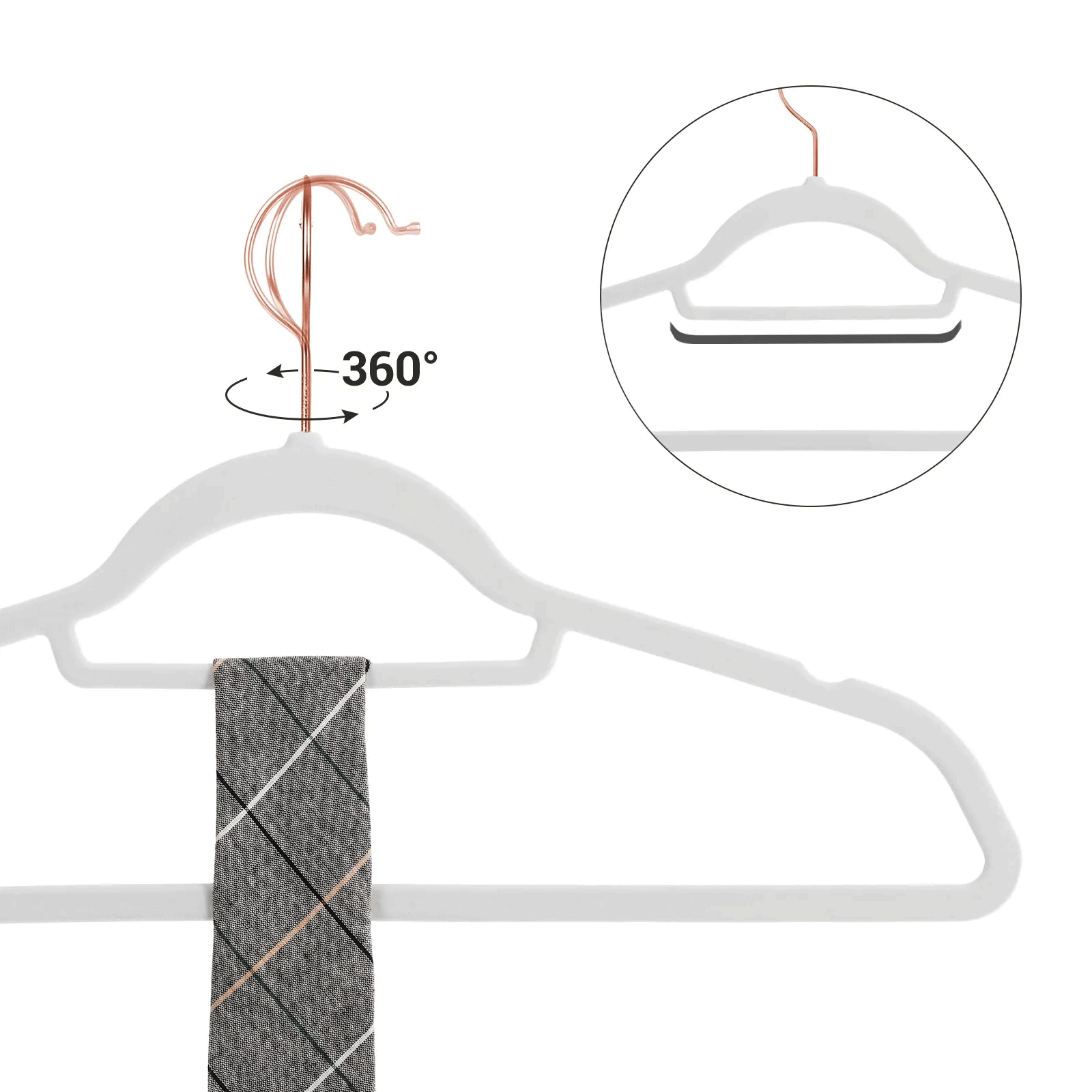SONGMICS Set 30 umerase catifea cu carlig rotativ, 44x24 cm, alb [9]
