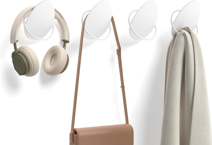 SONGMICS Set 4 carlige perete, design oval din otel, 5 kg per carlig, 9x5x7 cm, alb perlat [3]