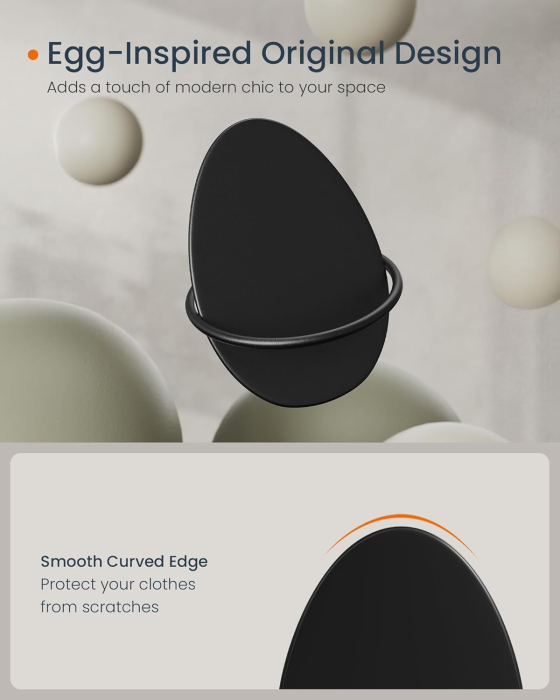 SONGMICS Set 4 carlige perete, design oval din otel, 5 kg per carlig, 9x5x7 cm, negru [2]