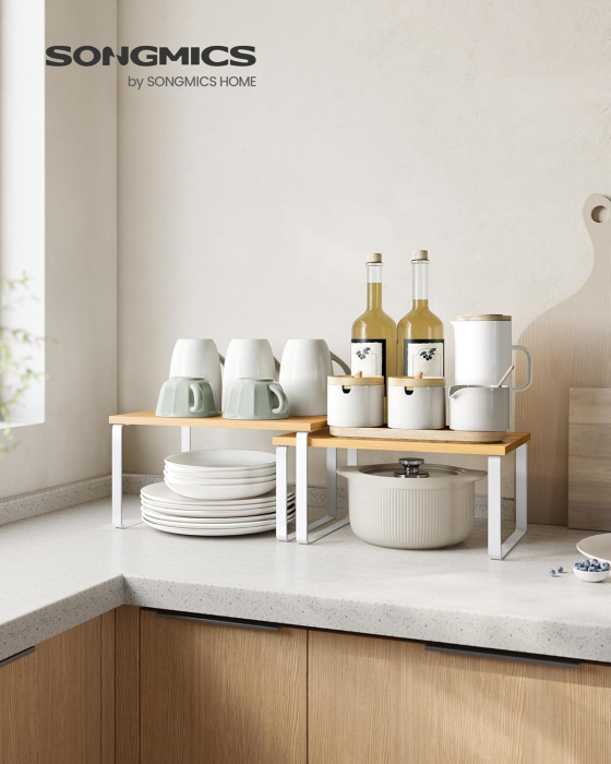 Set 4 rafturi de bucatarie suprapozabile, pentru ustensile sau condimente, 20x30x16cm, natur si alb [5]