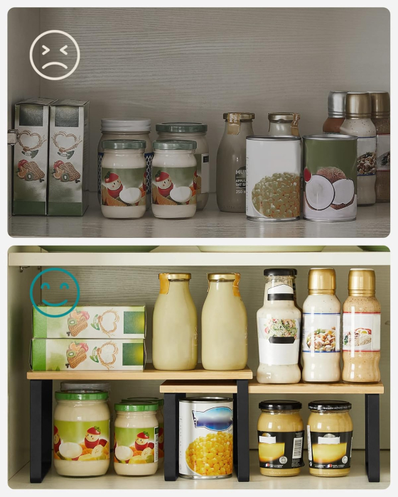 Set 4 organizatoare bucatarie suprapozabile modulare, PAL si metal, max 15 kg/buc, 30x20x16 cm, natur si negru [6]