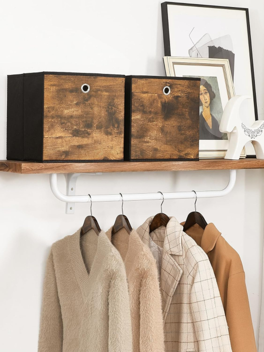 Set 6 cutii depozitare pliabile cu maner, textil oxford, compatibile raft cubic 30 cm, 30x30x30 cm, maro rustic [6]