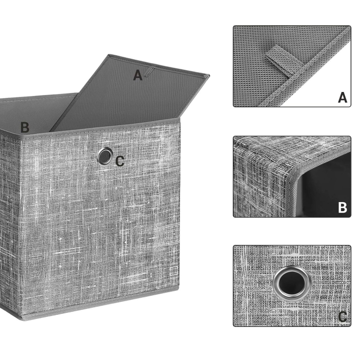SONGMICS Set 6 cutii de depozitare, pliabile, din material textil, 30x30x30 cm, gri [8]