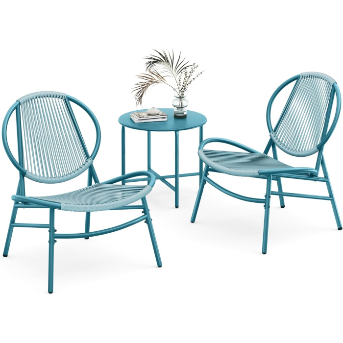Set bistro gradina 3 piese, scaune Acapulco si masa diametru 50 cm, cadru metalic, albastru [10]