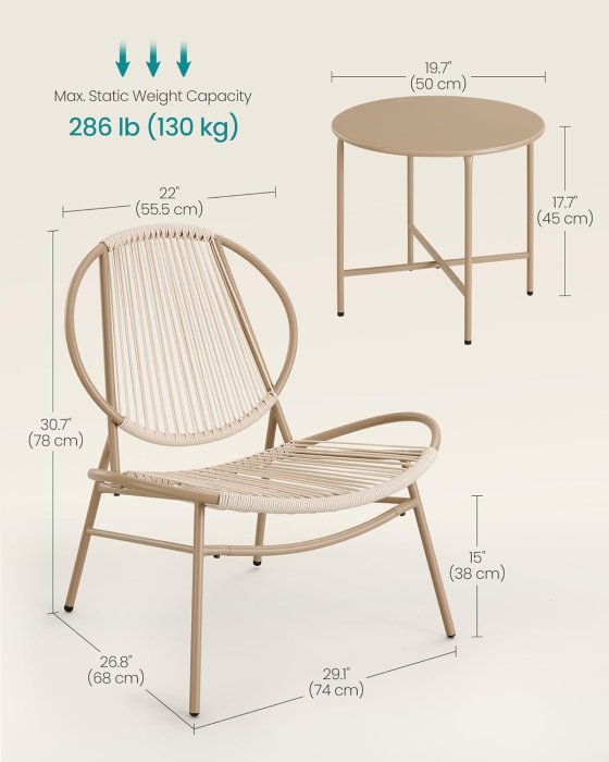 Set bistro gradina 3 piese, scaune Acapulco si masa diametru 50 cm, cadru metalic, maro [5]