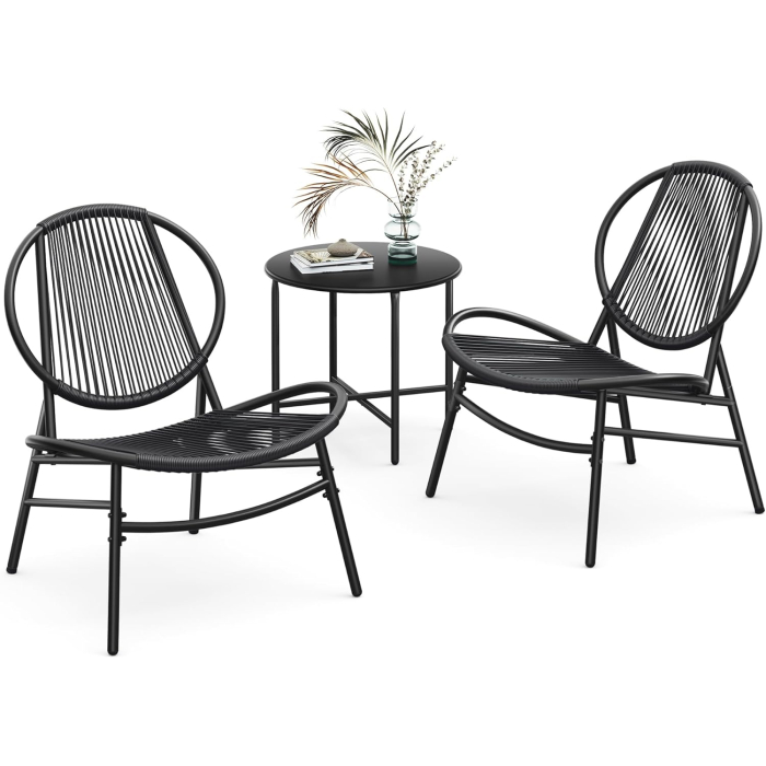 Set bistro gradina 3 piese, scaune Acapulco si masa diametru 50 cm, cadru metalic, negru [2]
