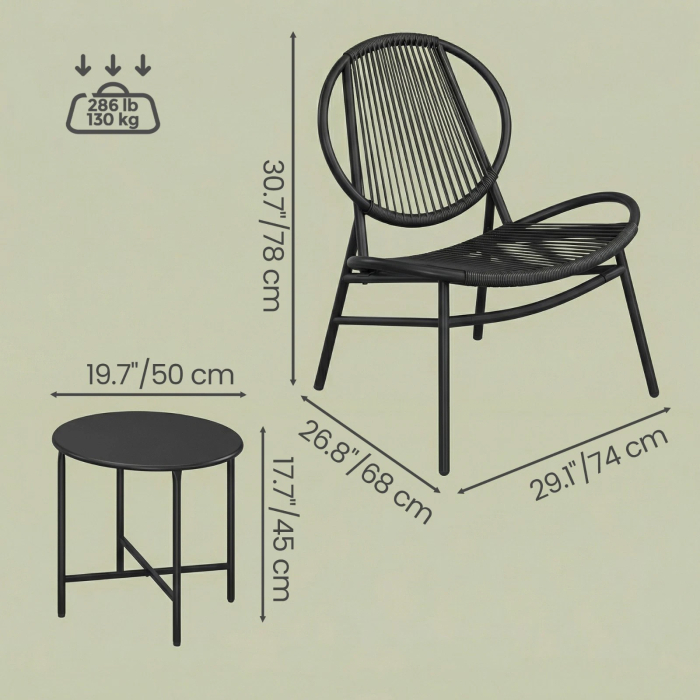 Set bistro gradina 3 piese, scaune Acapulco si masa diametru 50 cm, cadru metalic, negru [4]