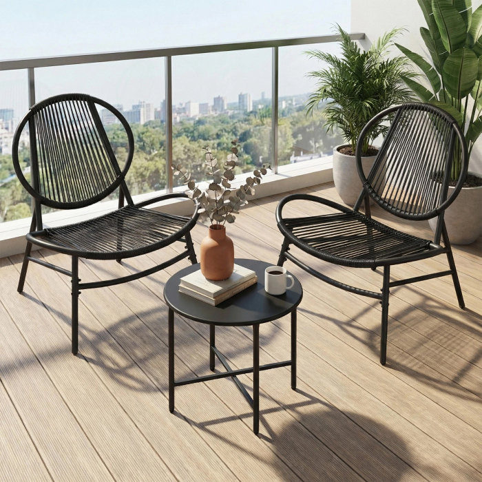 Set bistro gradina 3 piese, scaune Acapulco si masa diametru 50 cm, cadru metalic, negru [5]