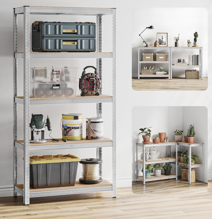 SONGMICS Set de 2 Rafturi de depozitare, cadru din otel armat, polite din MDF, max 2x875kg, 180x90x40cm, gri [6]