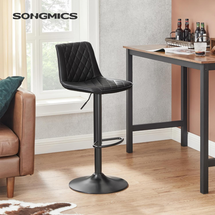 Set de 2 scaune de bar, cu spatar, reglabile in inaltime, tapitat cu PU, 47x51x(89-109)cm, negru [5]
