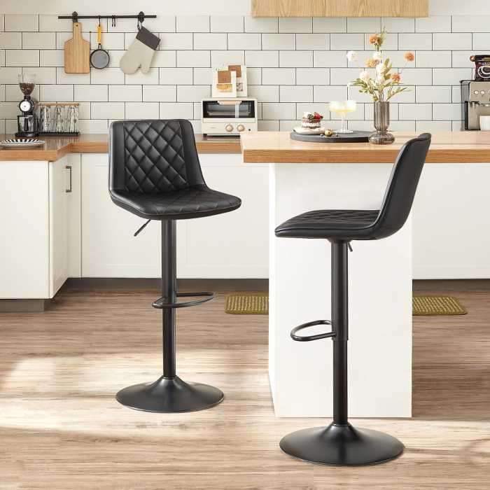 Set de 2 scaune de bar, cu spatar, reglabile in inaltime, tapitat cu PU, 47x51x(89-109)cm, negru [7]