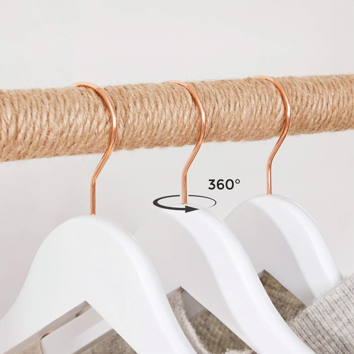 Set de 20 de umerase din lemn, cu bara antiderapanta pentru pantaloni si carlig rotativ, 45 cm, alb [5]
