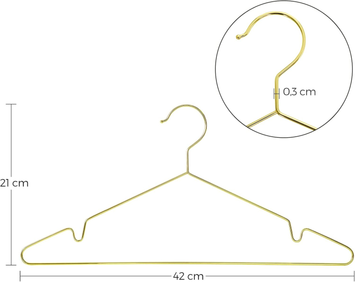 Set de 20 de umerase metalice cu finisaj cromat, design slim antiderapant, 42 cm, auriu [2]