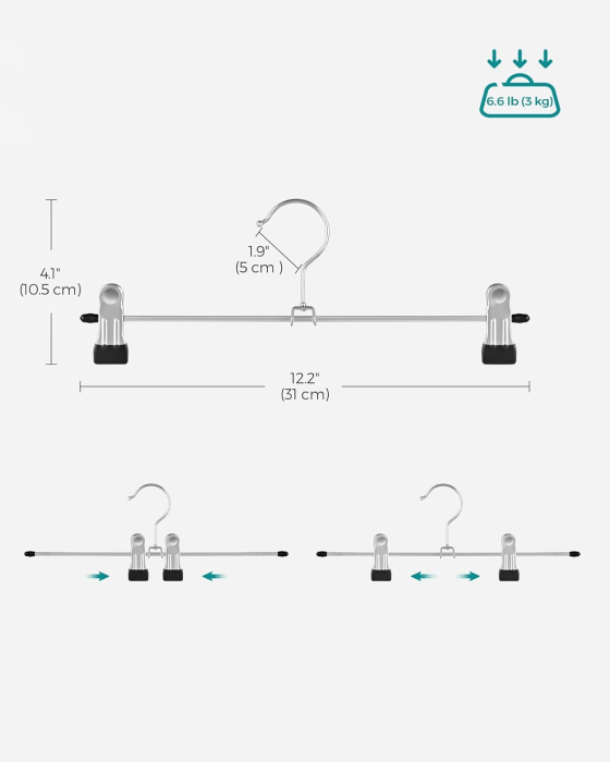Set de 20 de umerase pantaloni din metal, cu cleme reglabile, carlige rotative 360Â°, 31 cm, argintiu [2]