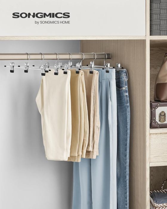 Set de 20 de umerase pantaloni din metal, cu cleme reglabile, carlige rotative 360Â°, 31 cm, argintiu [5]