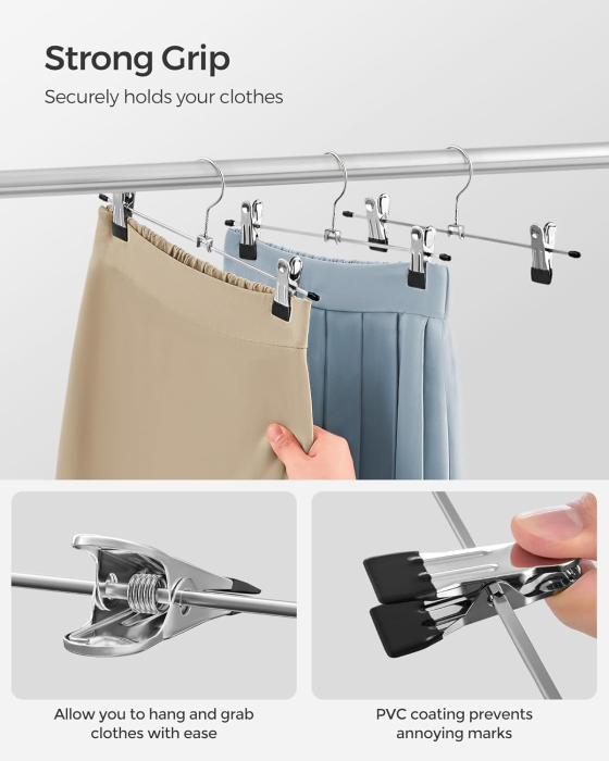 Set de 20 de umerase pantaloni din metal, cu cleme reglabile, carlige rotative 360Â°, 31 cm, argintiu [3]