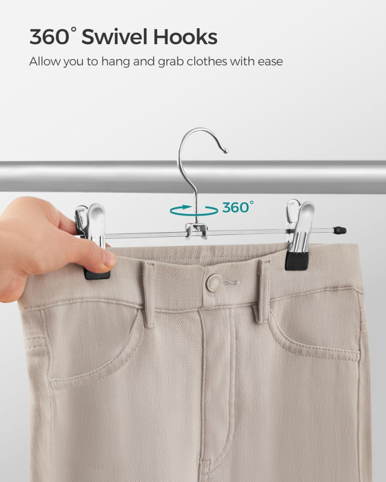 Set de 20 de umerase pantaloni din metal, cu cleme reglabile, carlige rotative 360Â°, 31 cm, argintiu [4]