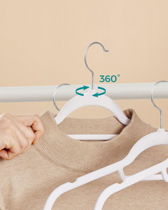 Set de 20 de umerase pentru haine, anti-alunecare cu catifea, bara de cravata si carlig pivotant, 43,5 cm, alb [4]