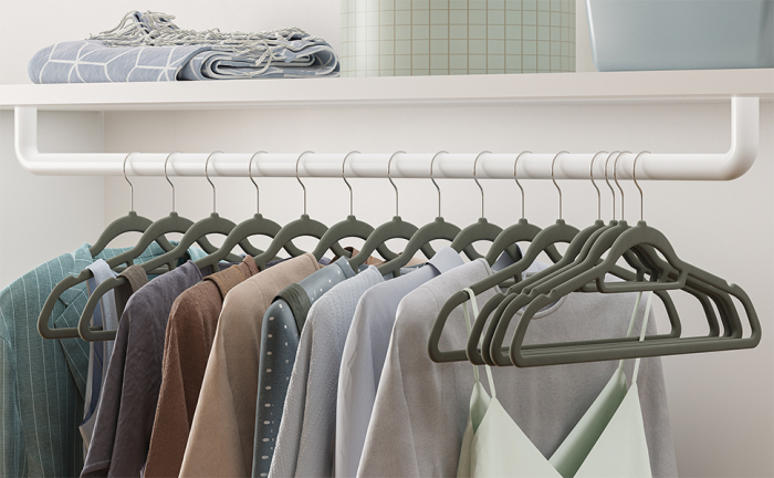 SONGMICS Set de 20 de umerase pentru haine, anti-alunecare cu catifea, bara de cravata si carlig pivotant, 43,5 cm, gri [2]