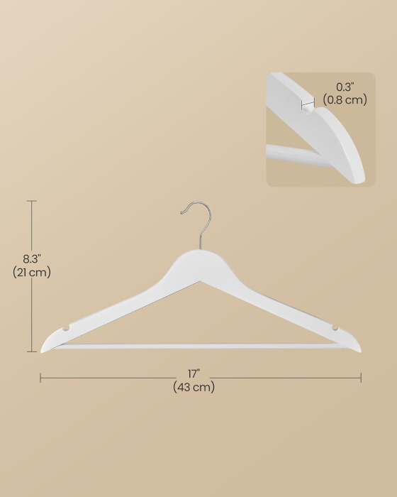 Set de 30 de umerase din lemn, carlige rotative 360°, cu bara pentru pantaloni, 43 cm, alb [3]