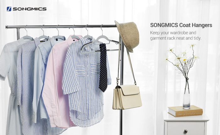 SONGMICS Set de 30 de umerase pentru haine, anti-alunecare, bara de cravata si carlig pivotant, 42cm, gri [3]