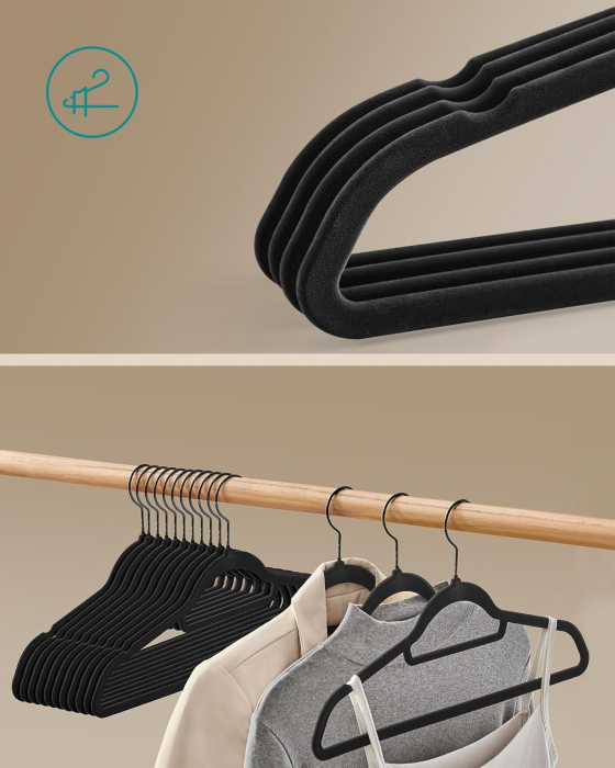 Set 50 umerase catifea antialunecare, carlig rotativ 360, bara pantaloni, max 5 kg/buc, 43.5 cm, negru [2]