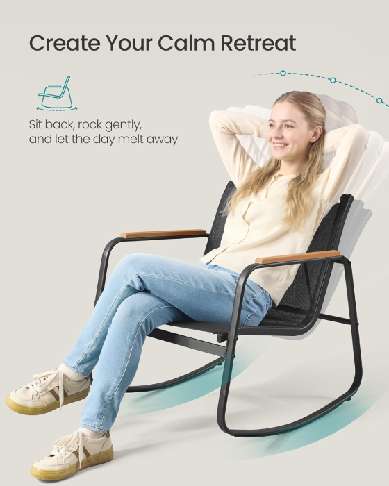 Set mobilier gradina 4 locuri, 2 scaune balansoar, canapea si masa, cadru metalic, negru [4]