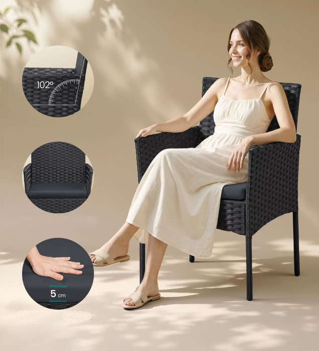 Set mobilier gradina 4 locuri, canapea, 2 scaune si masa cu sticla, ratan PE, negru si gri [3]