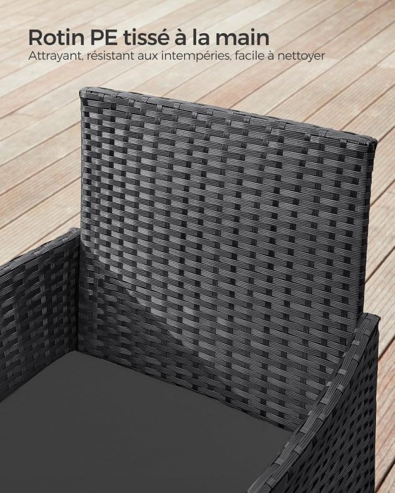 Set mobilier gradina cu 2 locuri, 2 scaune si masa cu sticla, ratan PE, negru si gri [3]