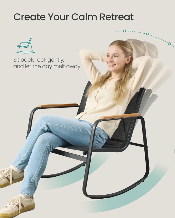 Set mobilier gradina cu 2 scaune balansoar si masa, cadru metalic, negru [4]