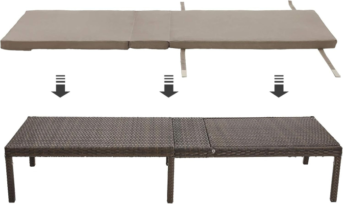 Sezlong gradina cu saltea groasa si tetiera, ratan PE si metal, maxim 150 kg, 195x65x40 cm, maro [4]