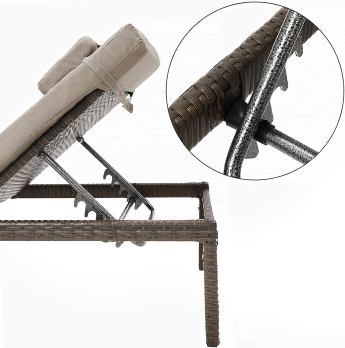 Sezlong gradina cu saltea groasa si tetiera, ratan PE si metal, maxim 150 kg, 195x65x40 cm, maro [6]