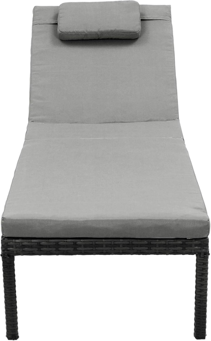 Sezlong gradina cu saltea groasa si tetiera, ratan PE si metal, maxim 150 kg, 195x65x40 cm, negru si gri [2]