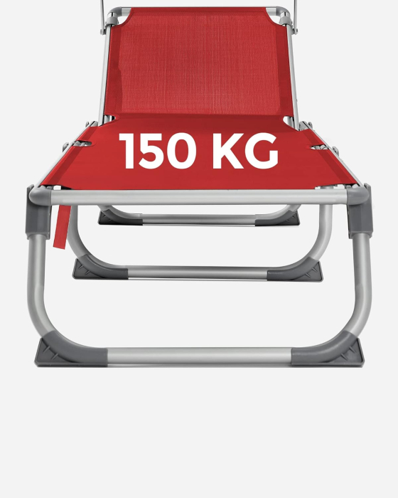 Sezlong pliabil, cadru usor din aluminiu, cu parasolar, spatar reglabil in 5 pozitii, maxim 150kg, 193x55x31cm, rosu [9]