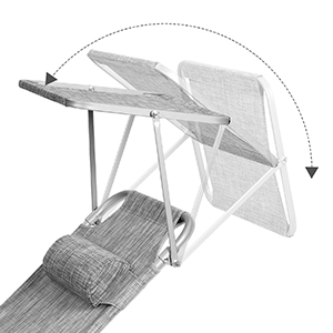 Sezlong pliabil cu parasolar si tetiera, spatar reglabil 4 pozitii, tesatura sintetica respirabila, max 150 kg, 193x53x29 cm, gri deschis [12]