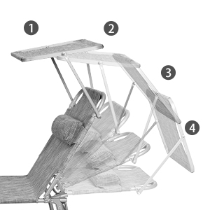 Sezlong pliabil cu parasolar si tetiera, spatar reglabil 4 pozitii, tesatura sintetica respirabila, max 150 kg, 193x53x29 cm, gri deschis [13]
